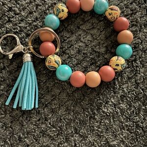 Colorful Aztec print Beaded Keychain Bracelet with Tassel